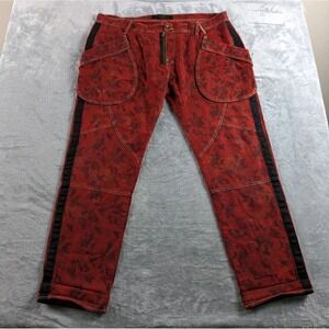 AKOO Pants Mens 44x31 Red Orange Camo Streetwear Apron Pockets Y2K READ